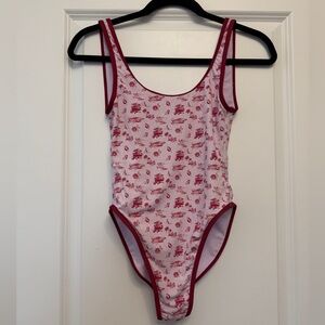 Sister NY Pink and Red Patterned Surfer Girl Graphic Swimsuit
